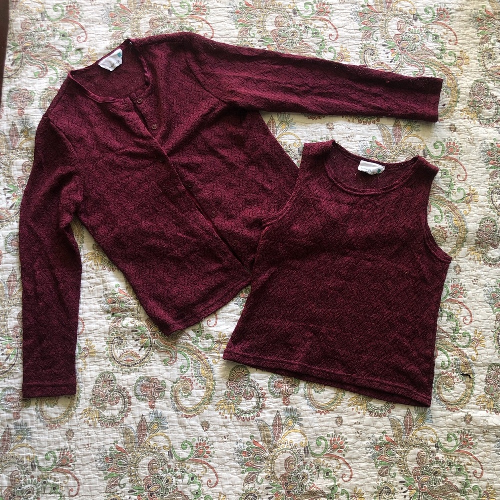 Burgundy cardigan and tank 2-piece set